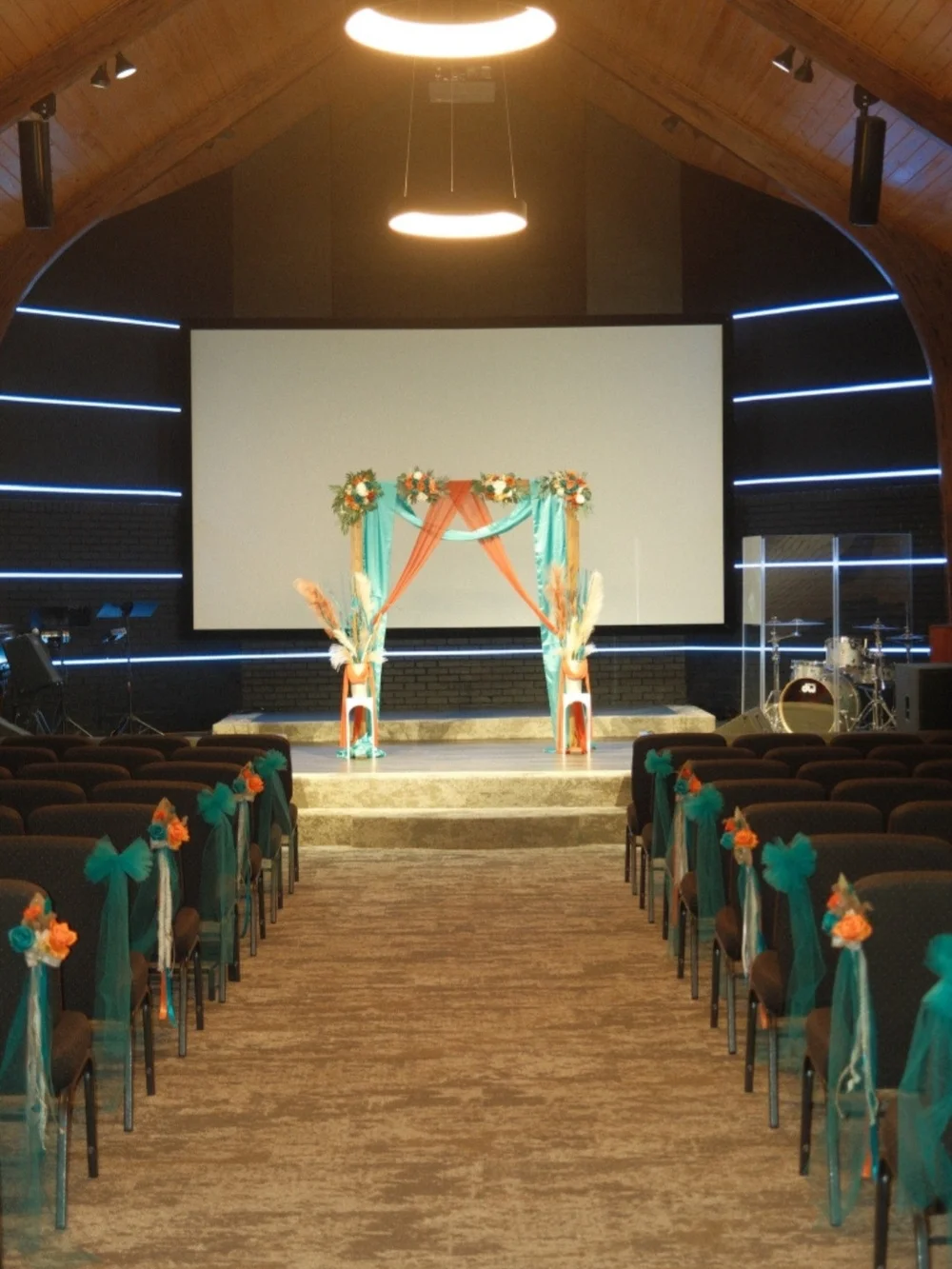 Handcrafted Wedding Isle Teal and Orange Floral Ribbon Accent - Home Accents